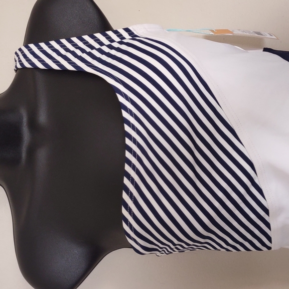 Kona Sol One Shoulder Striped One Piece Swimsuit Navy White - Picture 5 of 9